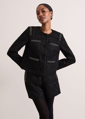 Phase Eight Ripley Lurex Jackets Black Canada | BSIELO-960